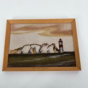 Vintage Framed Sand Picture The Needles Lighthouse Isle of Wight UK 7.5 x 5.5"